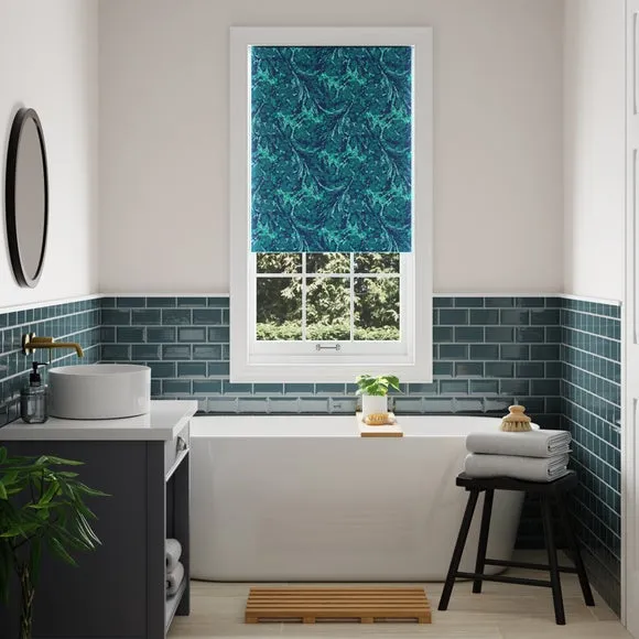 Blackout Roller Blind Marbling Print - Blue