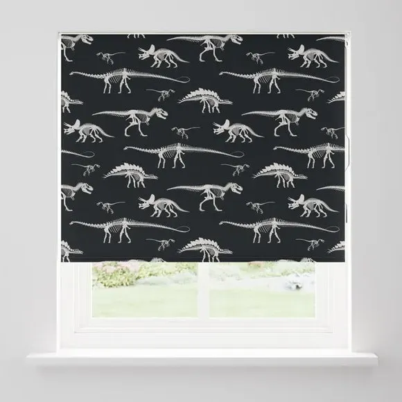 Blackout Roller Blind with Dinosaur Print - Black