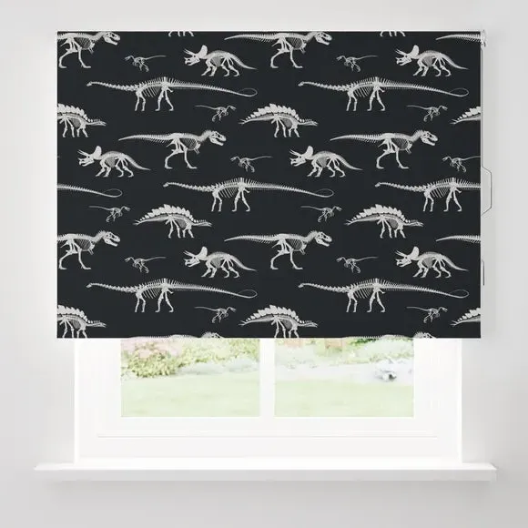 Blackout Roller Blind with Dinosaur Print - Black