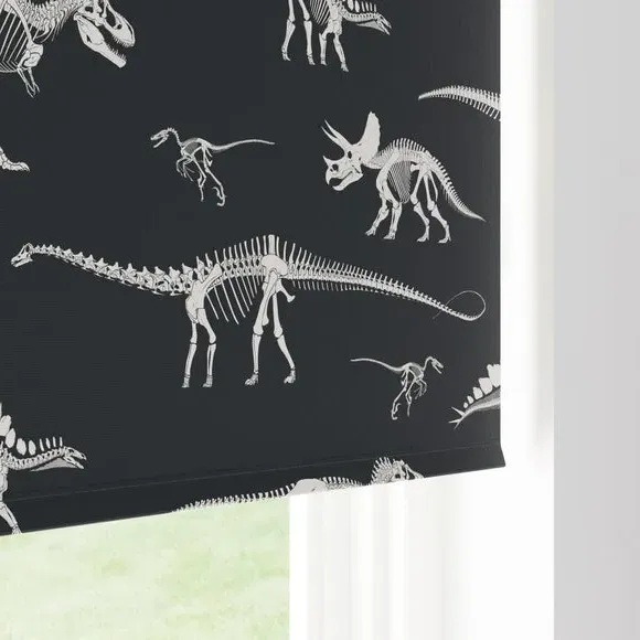 Blackout Roller Blind with Dinosaur Print - Black