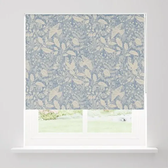 Blackout Roller Blind with Starling Print - Blue