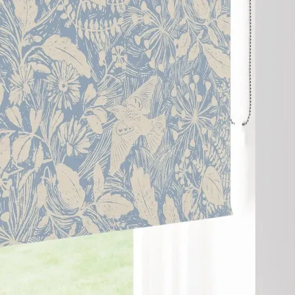 Blackout Roller Blind with Starling Print - Blue