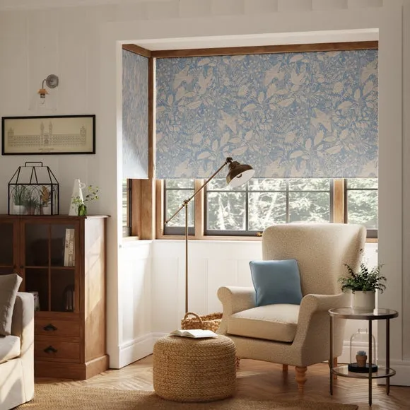 Blackout Roller Blind with Starling Print - Blue
