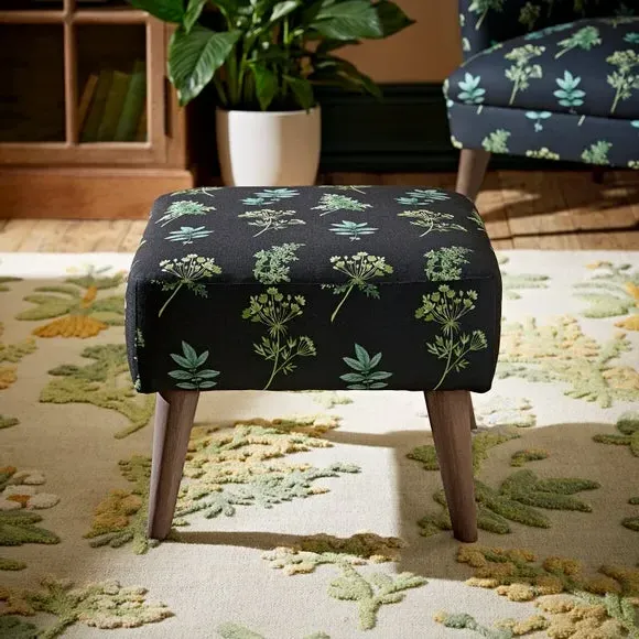 Botanical Print Footstool - Green, Fabric