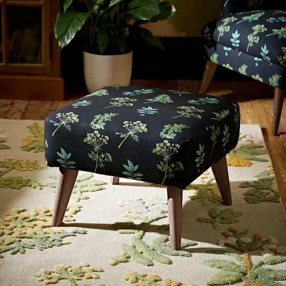Botanical Print Footstool - Green, Fabric