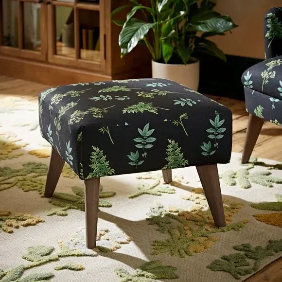 Botanical Print Footstool - Green, Fabric