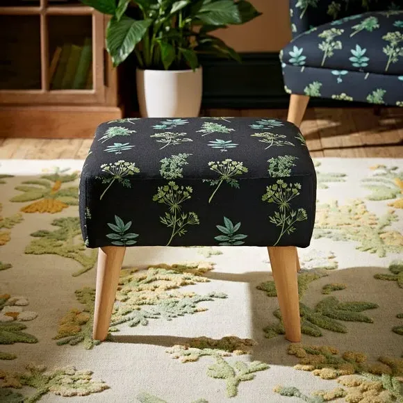 Botanical Print Footstool - Green, Fabric