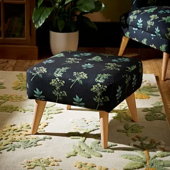 Botanical Print Footstool - Green, Fabric
