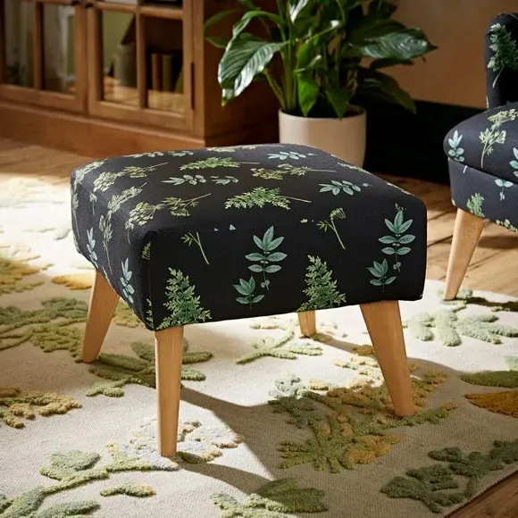 Botanical Print Footstool - Green, Fabric
