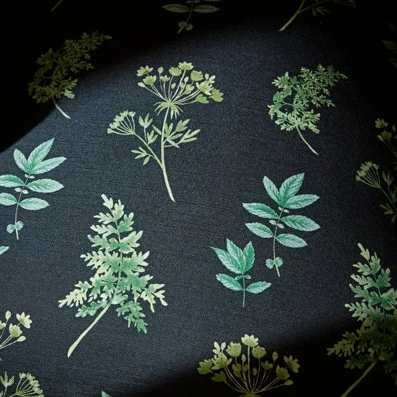 Botanical Print Footstool - Green, Fabric