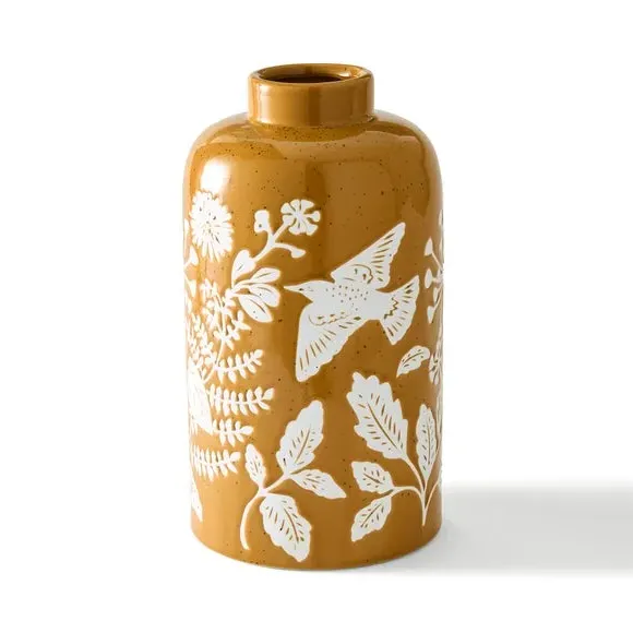 Bottle Vase with Wax Resist - Ochre, Ceramic