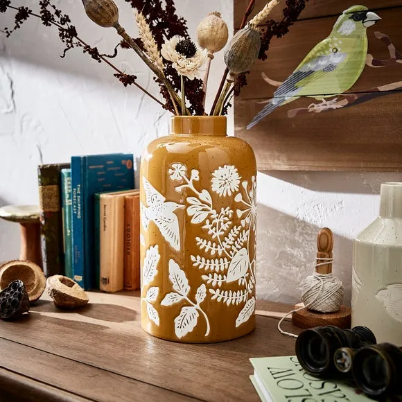 Bottle Vase with Wax Resist - Ochre, Ceramic image