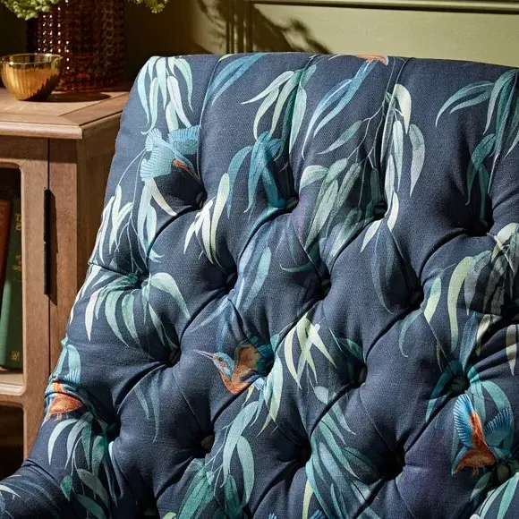 Button Back Armchair - Kingfisher Print