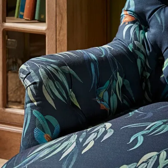 Button Back Armchair - Kingfisher Print