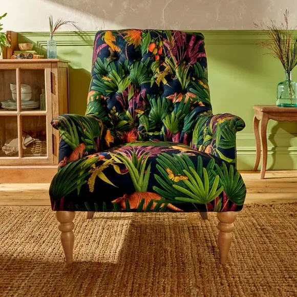 Buttoned Back Chair - Tropical Print