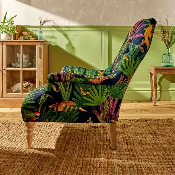 Buttoned Back Chair - Tropical Print