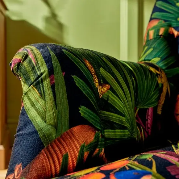 Buttoned Back Chair - Tropical Print