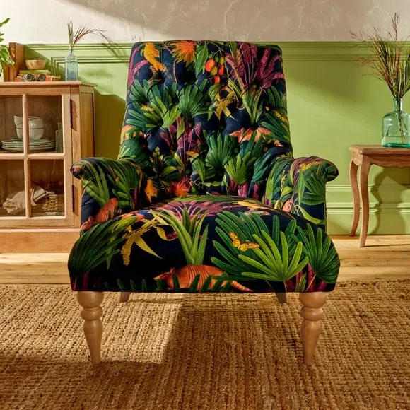 Buttoned Back Chair - Tropical Print