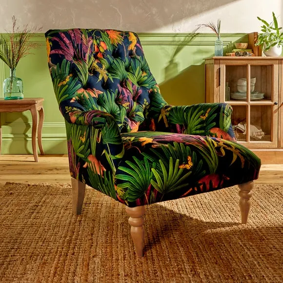 Buttoned Back Chair - Tropical Print