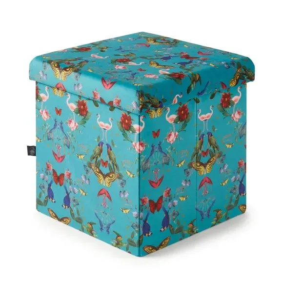 Cube Ottoman with Storage - Blue, Velvet