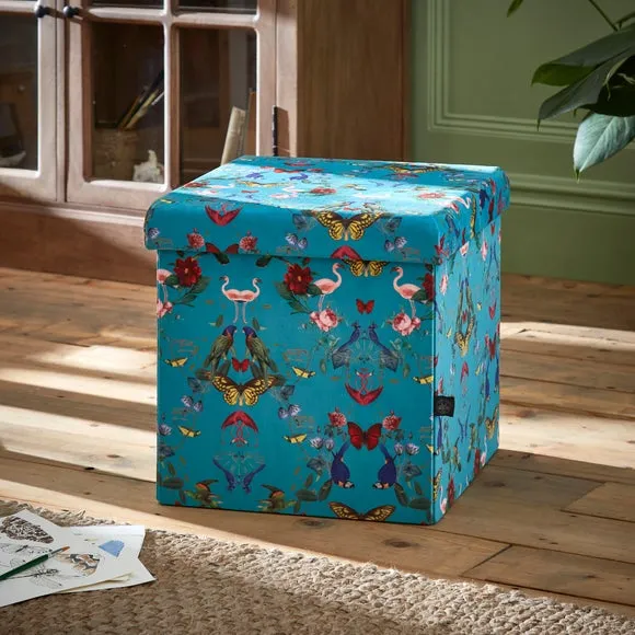 Cube Ottoman with Storage - Blue, Velvet image