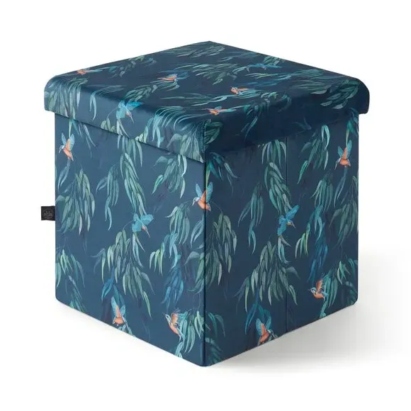 Cube Storage Ottoman - Teal, Velvet