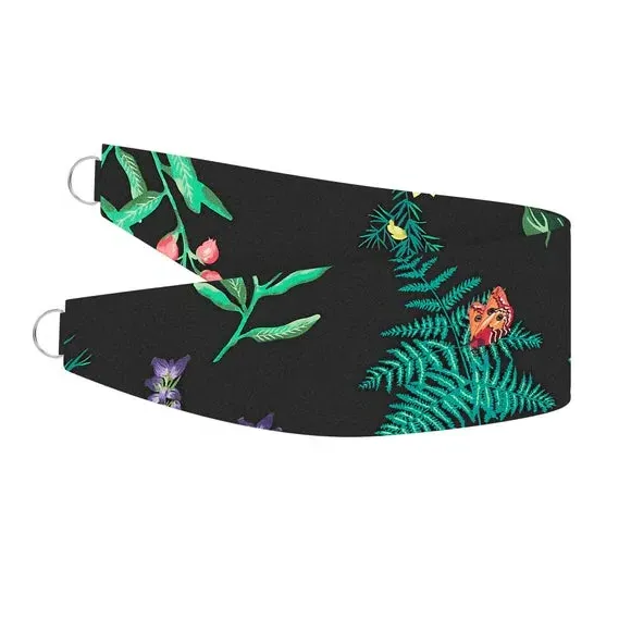 Curtain Tieback with Floral Design - Black, Velvet