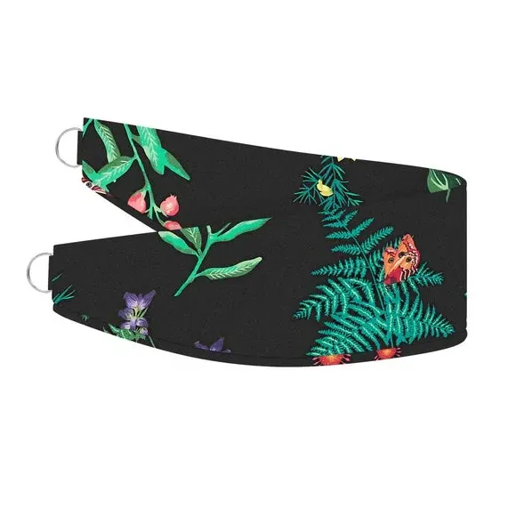 Curtain Tieback with Floral Design - Black, Velvet