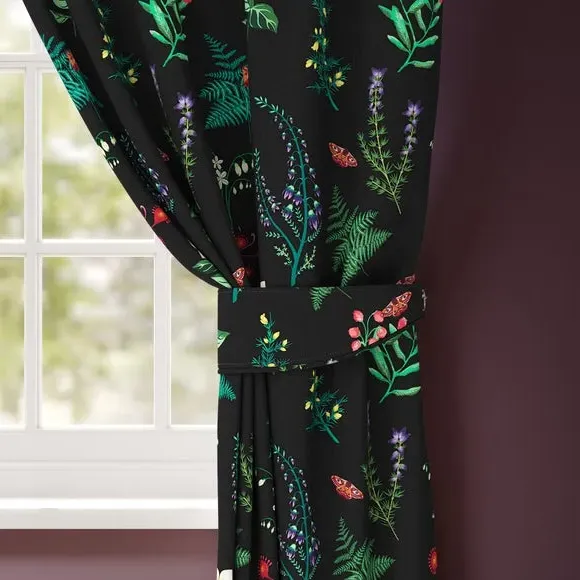 Curtain Tieback with Floral Design - Black, Velvet image