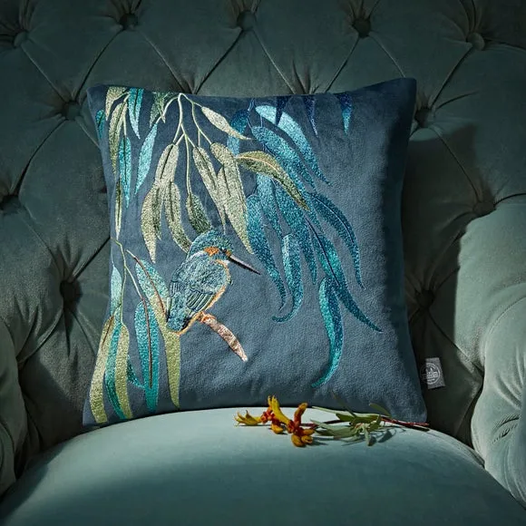 Cushion Cover with Embroidered Design - Peacock