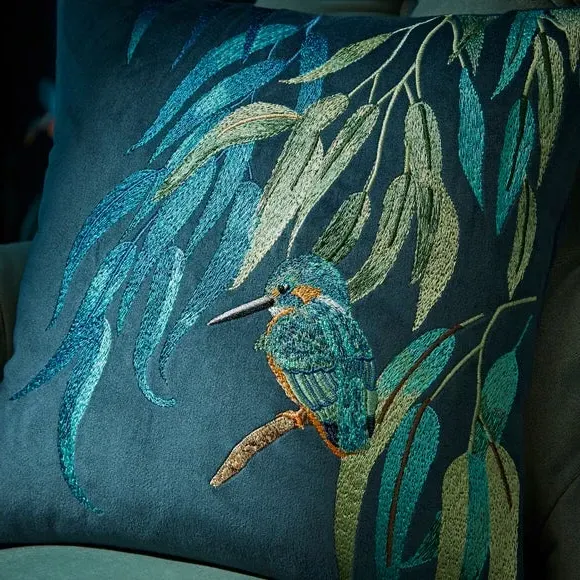 Cushion Cover with Embroidered Design - Peacock