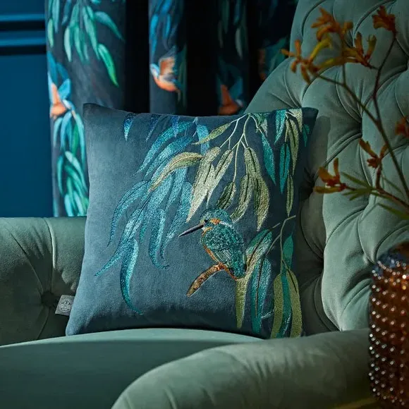 Cushion Cover with Embroidered Design - Peacock