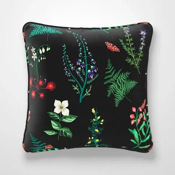 Cushion Cover with Floral Design - Black, Velvet