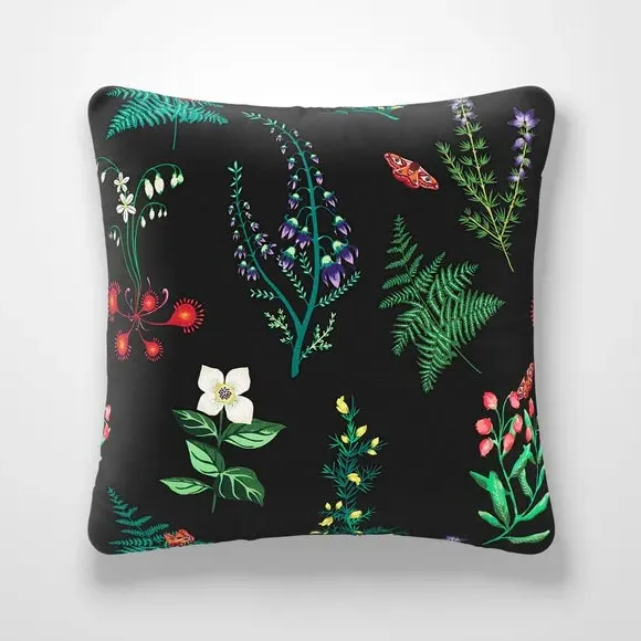 Cushion Cover with Floral Design - Black, Velvet