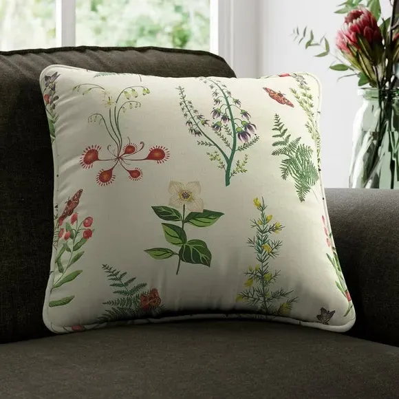 Cushion Cover with Floral Design - Natural, Cotton