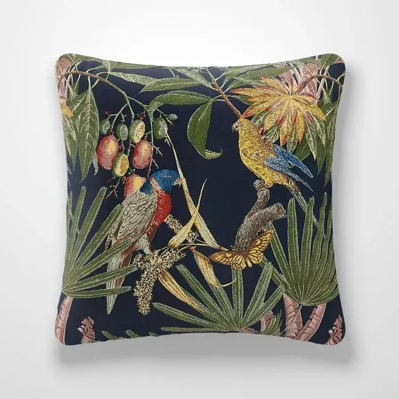 Cushion Cover with Tropical Print - Navy, Fabric