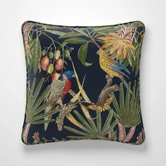 Cushion Cover with Tropical Print - Navy, Fabric