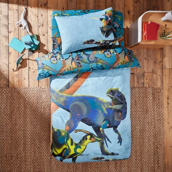 Dinosaur Duvet Cover Set - Blue, Cotton
