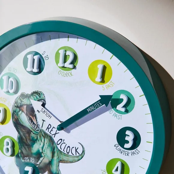 Dinosaur Wall Clock with Learning Labels - Green
