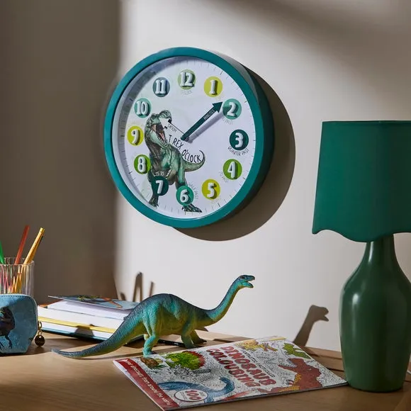 Dinosaur Wall Clock with Learning Labels - Green