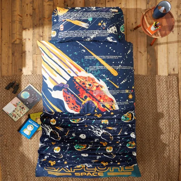 Double Duvet Cover Set Space Print - Navy, Cotton