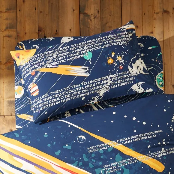 Double Duvet Cover Set Space Print - Navy, Cotton