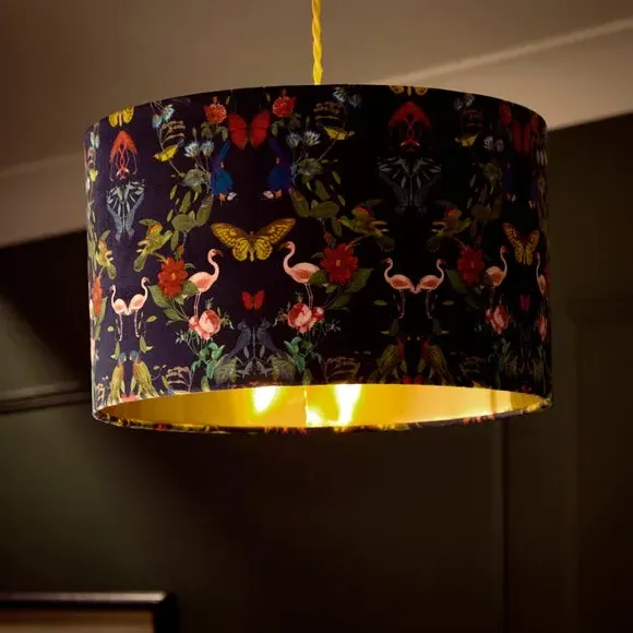 Drum Lamp Shade Kaleidoscope Print - Navy, Velvet
