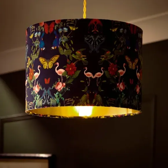 Drum Lamp Shade Kaleidoscope Print - Navy, Velvet