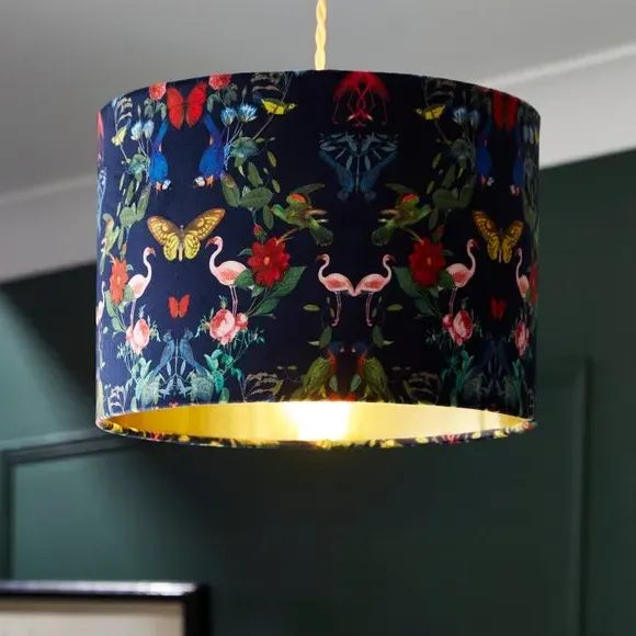 Drum Lamp Shade Kaleidoscope Print - Navy, Velvet image