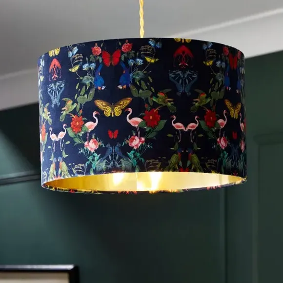 Drum Lamp Shade Kaleidoscope Print - Navy, Velvet