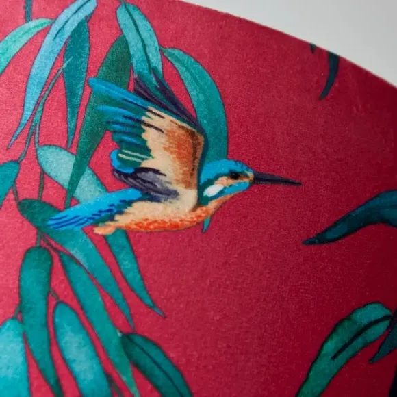 Drum Lamp Shade with Kingfisher Print - Magenta, Velvet