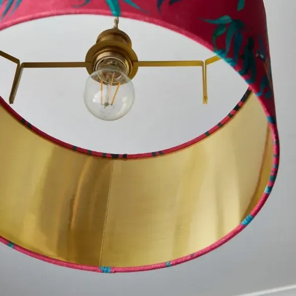 Drum Lamp Shade with Kingfisher Print - Magenta, Velvet
