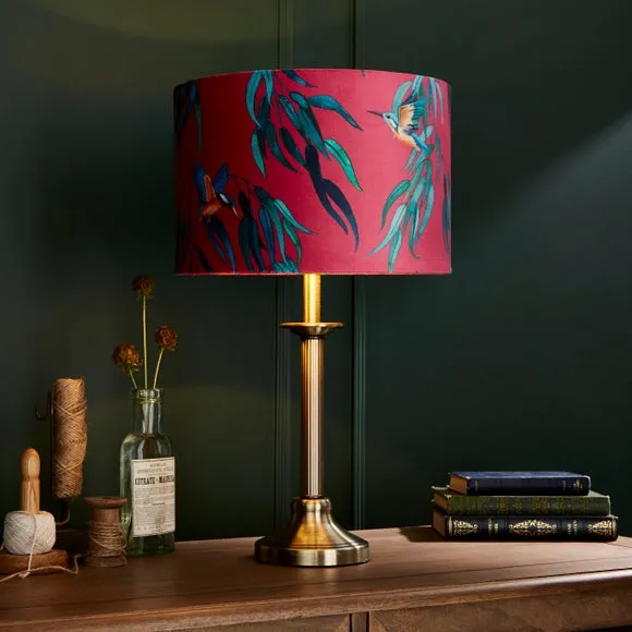 Drum Lamp Shade with Kingfisher Print - Magenta, Velvet