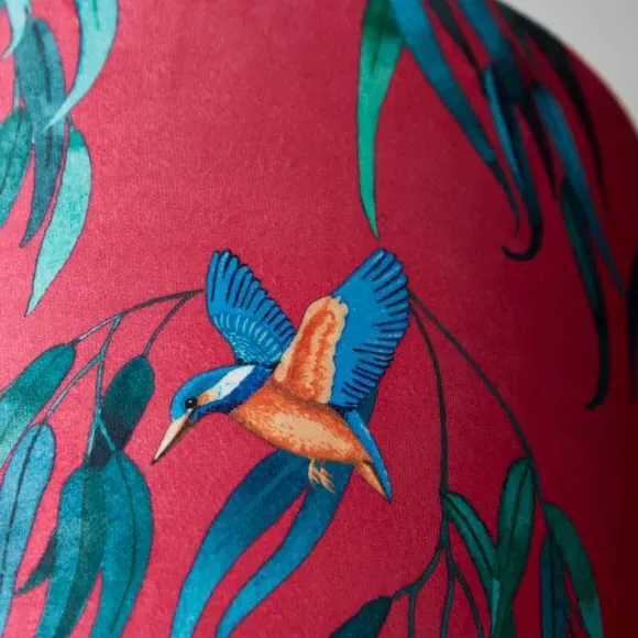 Drum Lamp Shade with Kingfisher Print - Magenta, Velvet